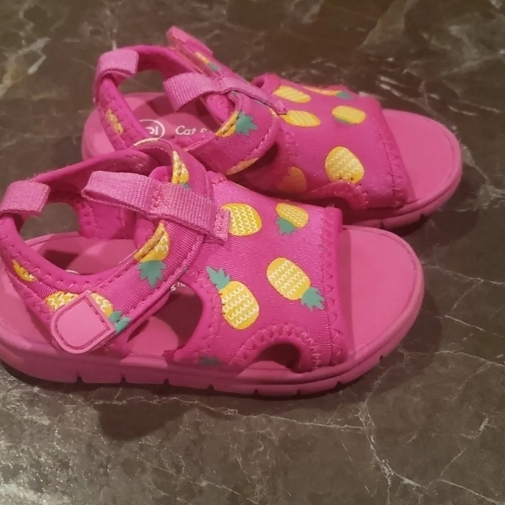 Cat & Jack Toddler Baby‎ Girls Pink Florida Pineapple Hook & Loop Sandals Size 5